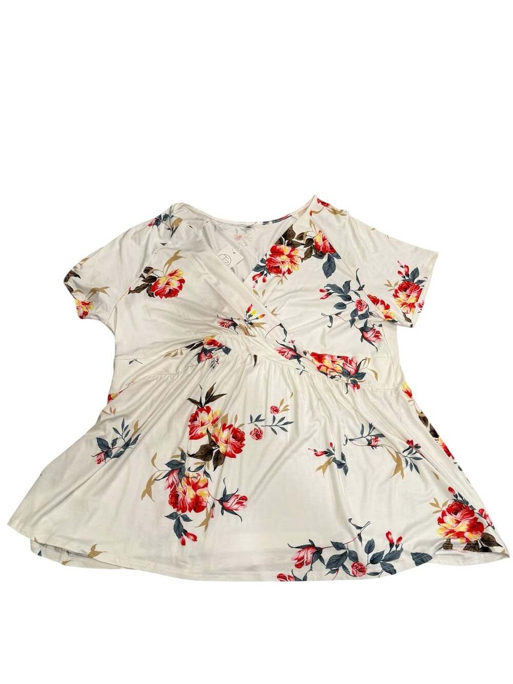 TIANZHU Women's Plus Size Floral Wrap V-Neck Short Sleeve Blouse